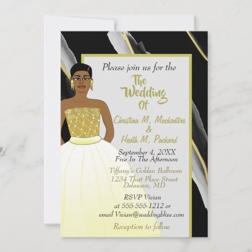 Black Silver  Gold African American Wedding Inv Invitation