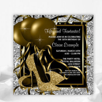 Black Silver Gold High Heels Womans Birthday Party Invitation by Pure_Elegance at Zazzle