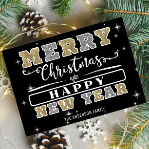 Black Silver & Gold Merry Christmas Happy New Year Holiday Card