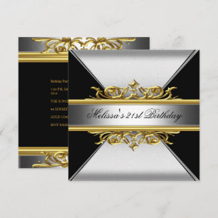 Black Silver Gold On Black 21st Birthday Party Invitation