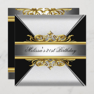 Black Silver Gold On Black 21st Birthday Party Invitation