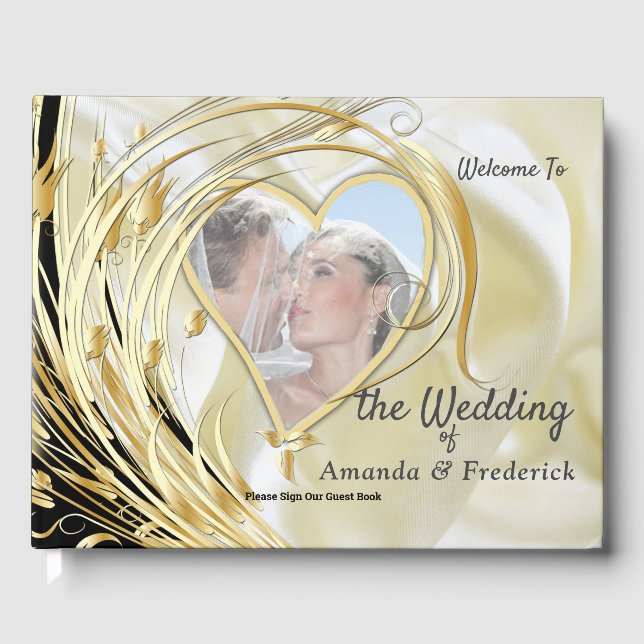 Black-Silver & Gold-Satin, Copper/Brass Textures Guest Book (Front)