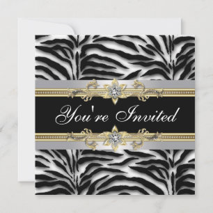 Black Silver Gold Zebra All Occasion Party Invitation