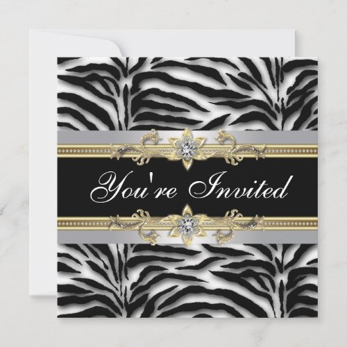 Black Silver Gold Zebra All Occasion Party Custom Invite