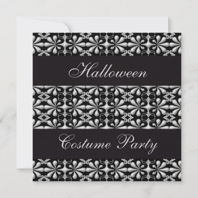 Black & Silver Gothic Elegance Halloween Party Invitation (Front)