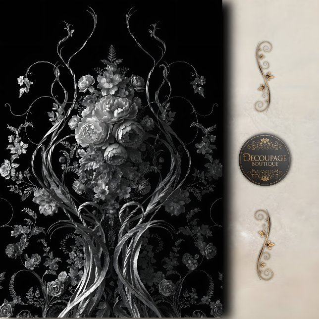 Black Silver Gothic Floral Decoupage Tissue Paper (Black Silver Gothic Floral Decoupage Tissue Paper)
