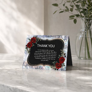 Black Silver Gothic Red Green Floral Thank You Card