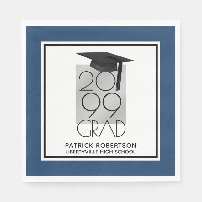Black & Silver GRAD | Changeable Blue | Graduation Napkins (Front)