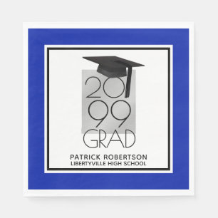 Black & Silver GRAD Editable Blue Graduation Napkins