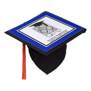 Black & Silver GRAD Editable Blue Personalized Graduation Cap Topper