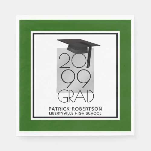 Black  Silver GRAD  Editable Green  Graduation Napkins
