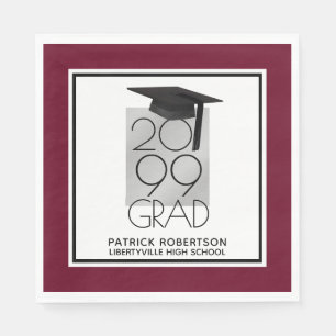 Black & Silver GRAD Editable Maroon Graduation Napkins