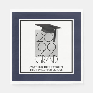 Black & Silver GRAD Editable Navy Graduation Napkins