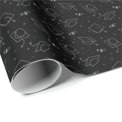 Black  Silver Graduation Cap Toss Wrapping Paper