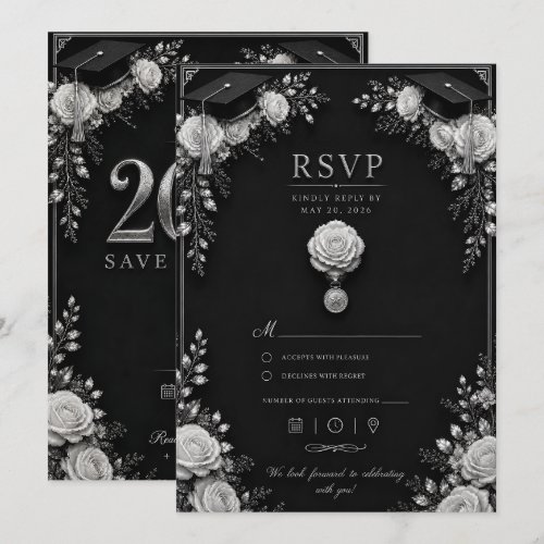 Black Silver Graduation Card 2026 with RSVP