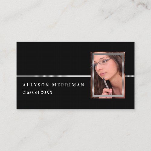 Black  Silver Graduation Photo Insert Name Cards