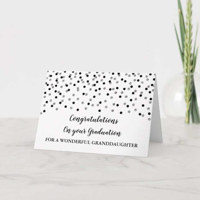 Black Silver Granddaughter Graduation Card (Front)