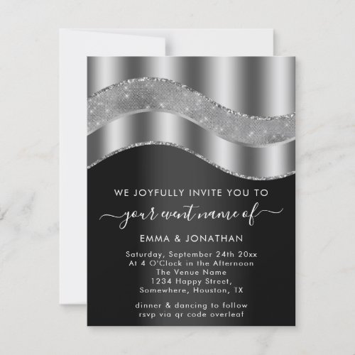 Black Silver Gray Border Glitter Wave QR Code