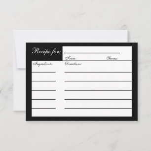 Black Silver Gray Bridal Shower Recipe Card