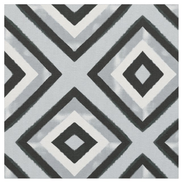 Black Silver Gray Brush Strokes Triangles Fabric (Close Up)
