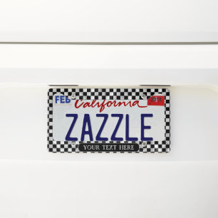black silver gray checks checkerboard squares license plate frame