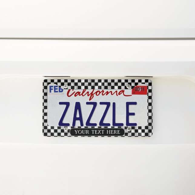 black silver gray checks checkerboard squares license plate frame (On Car)