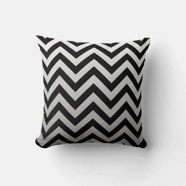 Black Silver Gray Chevron Ombre Pillow (Front)