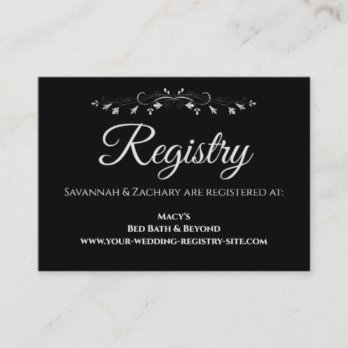 Black  Silver Gray Elegant Wedding Registry Enclosure Card