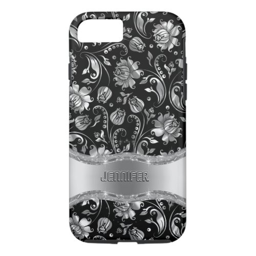 Black  Silver_Gray Floral Damasks iPhone 87 Case