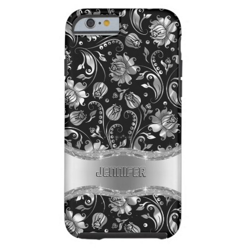 Black  Silver_Gray Floral Damasks Tough iPhone 6 Case