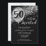Black Silver Gray Glitter Balloon 50th Birthday Invitation<br><div class="desc">Modern Elegant Glam Black Silver Gray Glitter Sparkle Balloon 50th Birthday Invitation</div>