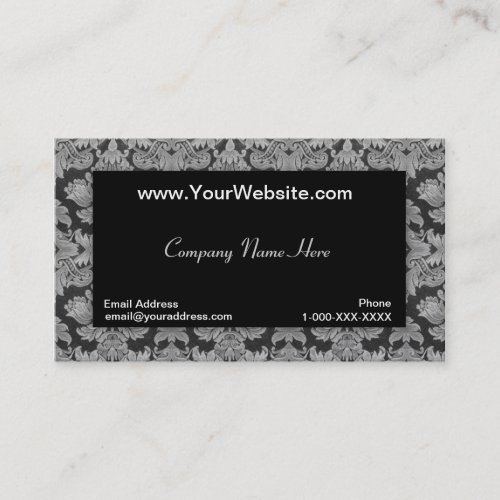 Black Silver Gray Gradient Damask Profile Card Business Cards