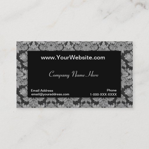 Customizable Black Silver Gray Gradient Damask Profile Card Business Cards
