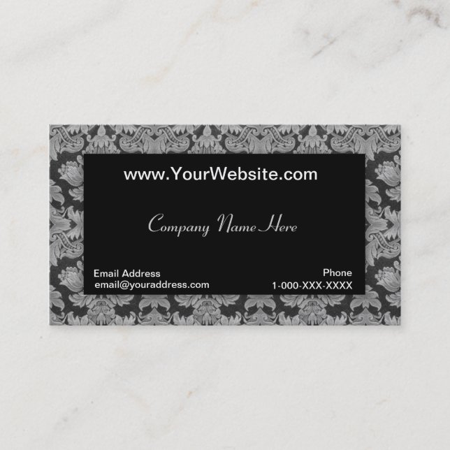 Black Silver Gray Gradient Damask Profile Card (Front)