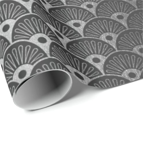 Black Silver Gray  Metallic Seashells Art Deco Wrapping Paper