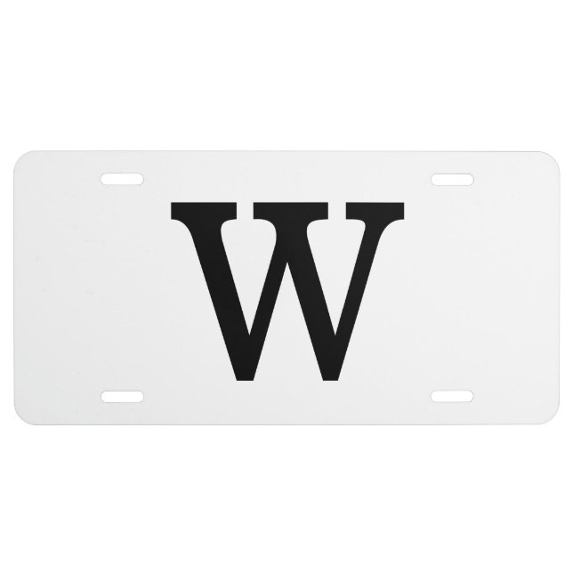 Black Silver Gray Monogram Feminine Script License License Plate (Front)