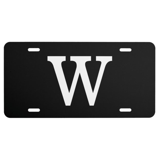 Black Silver Gray Monogram Feminine Script License License Plate (Front)