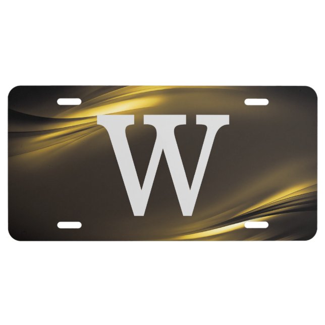 Black Silver Gray Monogram Feminine Script License License Plate (Front)