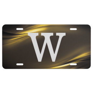 Black Silver Gray Monogram Feminine Script License Plate