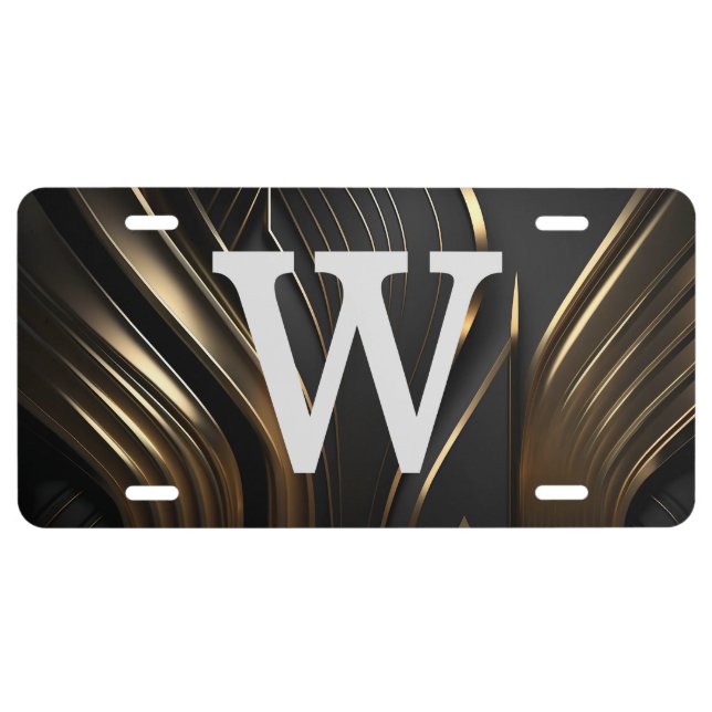 Black Silver Gray Monogram Feminine Script License Plate (Front)