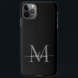 Black Silver Gray Monogram Feminine Script Name iPhone 11Pro Max Case<br><div class="desc">Modern Girly Black Silver Gray Monogram Feminine Script Name Phone Case</div>