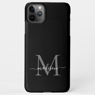 Black Silver Gray Monogram Feminine Script Name iPhone 11Pro Max Case