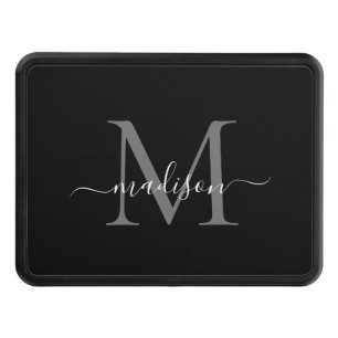 Black Silver Gray Monogram Script Name Initial Hitch Cover