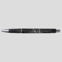 Black Silver Gray Monogram Script Name Stylish Pen