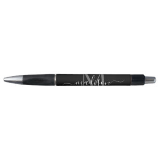 Black Silver Gray Monogram Script Name Stylish Pen