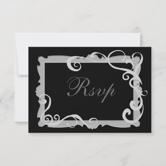 Black/Silver-Gray Swirl Frame Matching RSVP Card (Front)