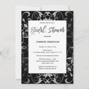 Black Silver Gray White Elegant Bridal Shower Invitation