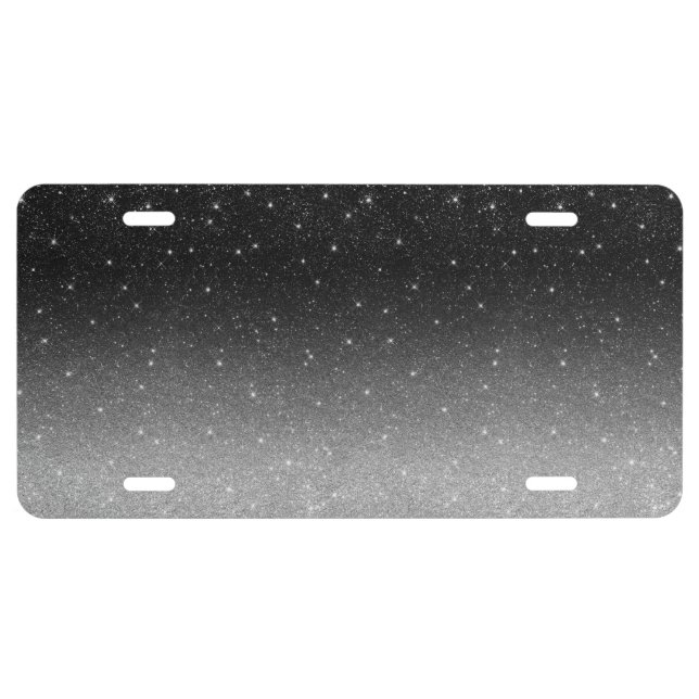 Black Silver Grey Glitter Ombre Fading License Plate (Front)