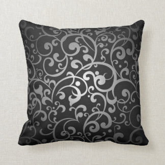 BLACK SILVER GREY GRAY DIGITAL SWIRLS RANDOM ABSTR THROW PILLOW