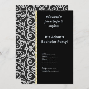 BLACK SILVER GREY PATTERN BACHELOR PARTY INVITE